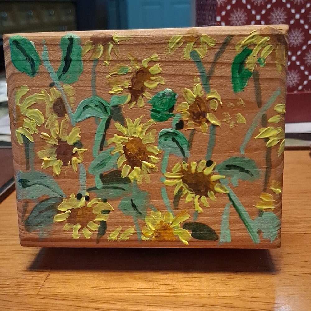 Hand-Painted Sunflower Wooden Box